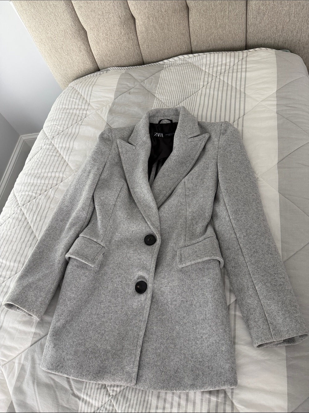 Zara Light Gray Tailored Blazer Coat